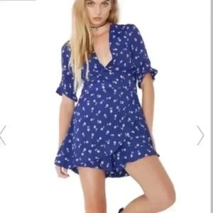For Love & Lemons Wrap romper Dress in Blue & White Floral Size XS